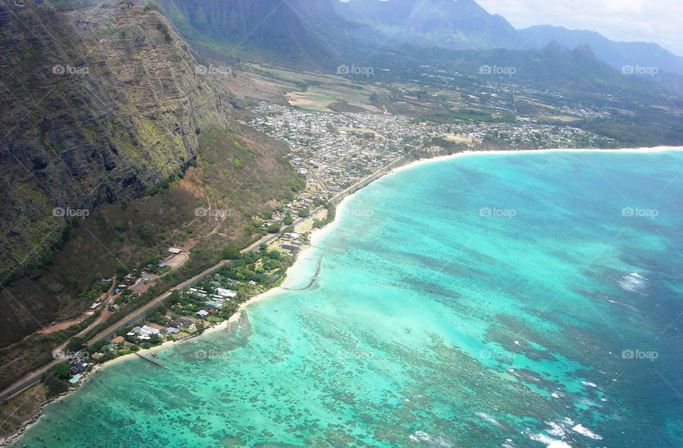 beach ocean mountain sea by litlit