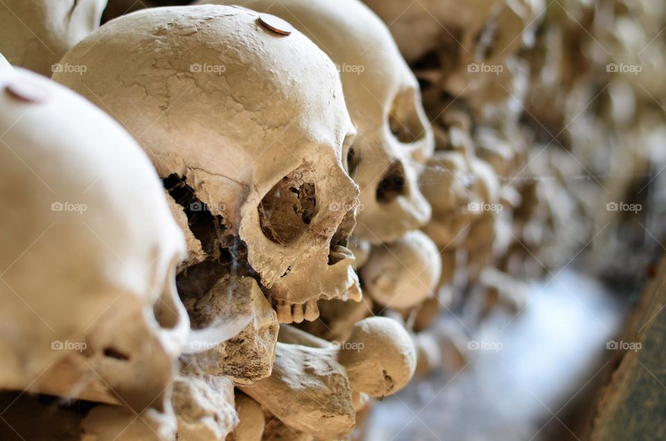 Human skulls in Fontanelle, Naples