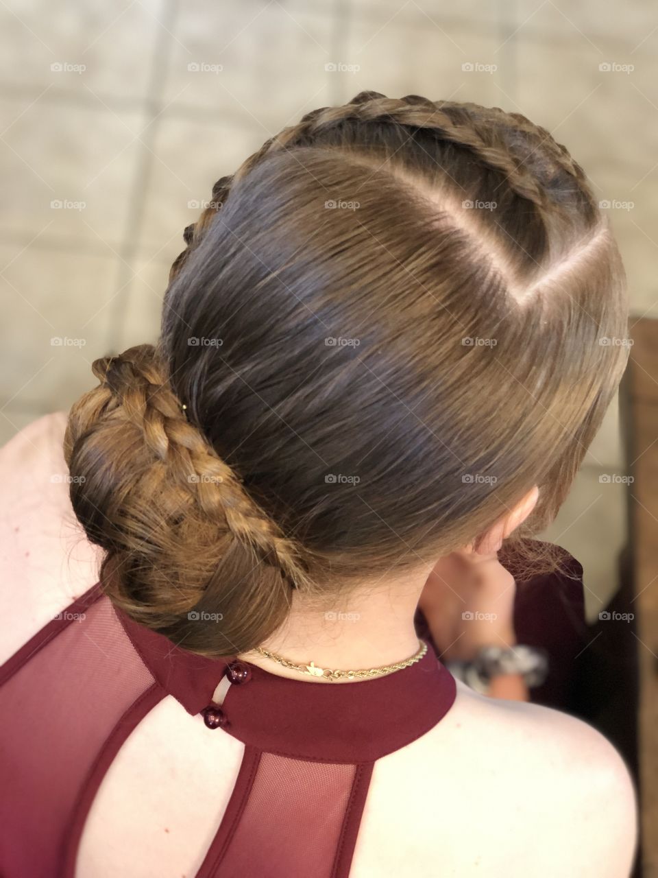 Braided hair model ready for a wedding or prom