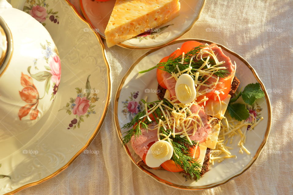 High angle view of breakfast