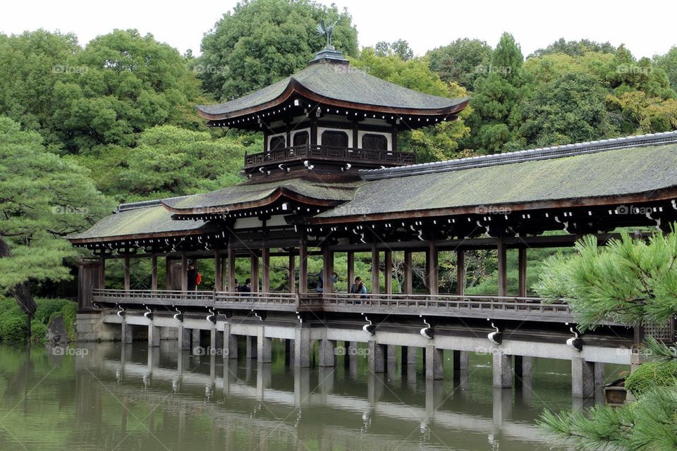 nature lake rain bridge by Petalskull