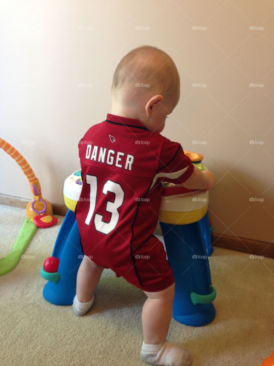 Toddler wearing a Danger jersey