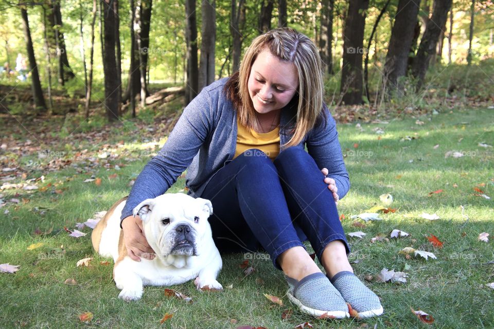 Woman With her bulldog 