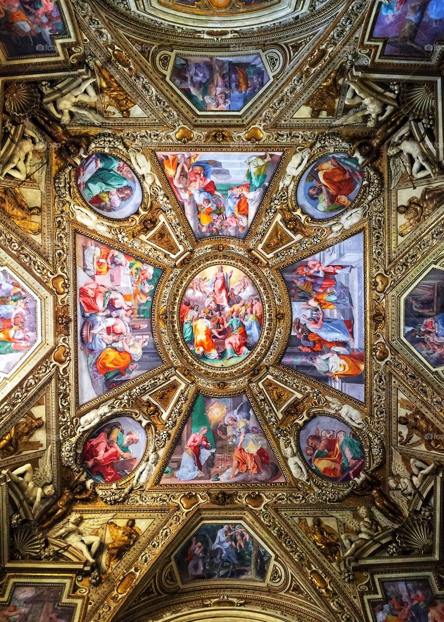 Section of the ceiling in the Basilica di Santa Maria in Trastevere 