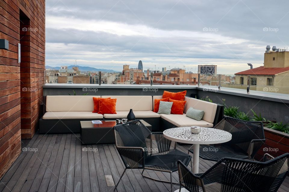 Rooftop Terrace and seating area bar of the hotel in Barcelona