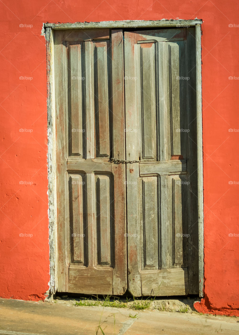 Closed orange door