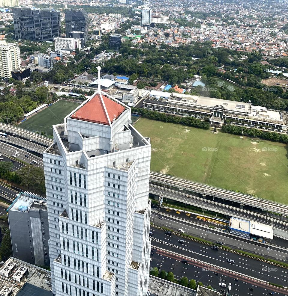 the top of the triangular building