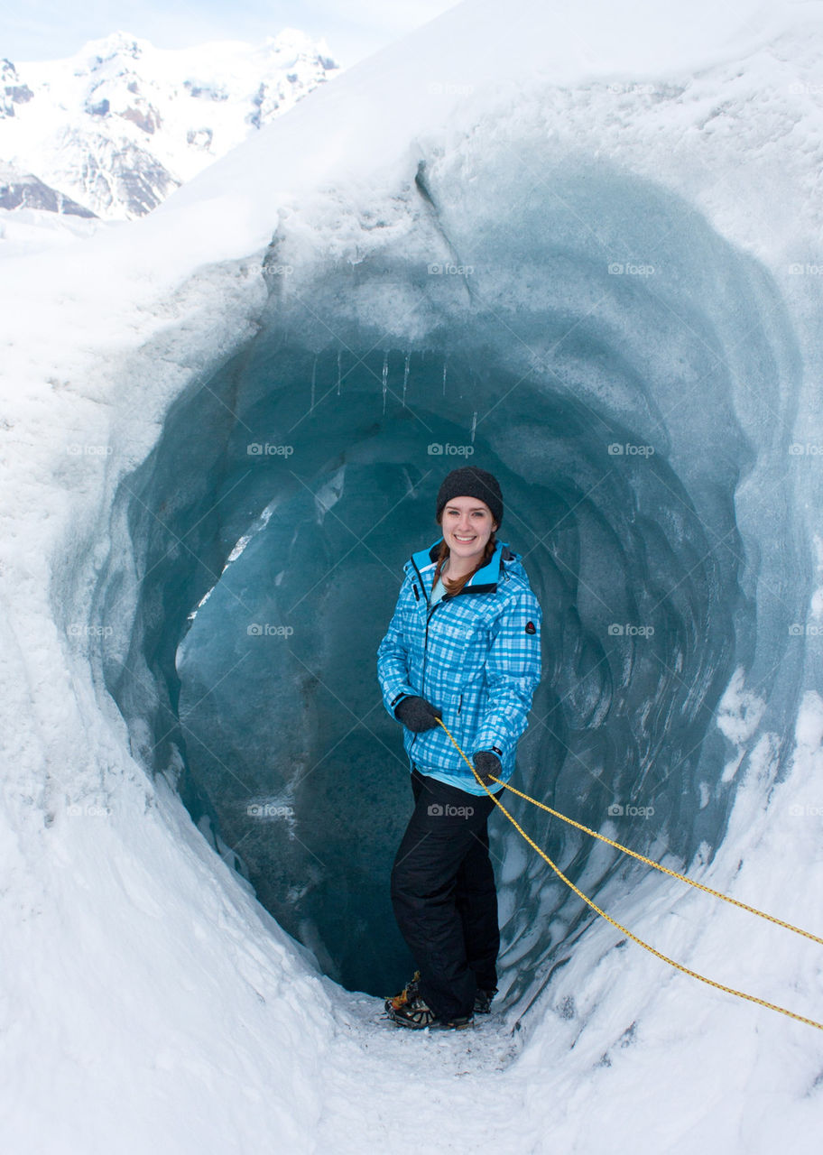 In an ice cave 