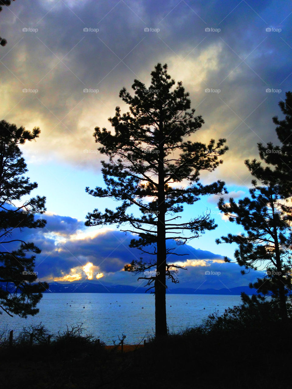 View of lake at sunset