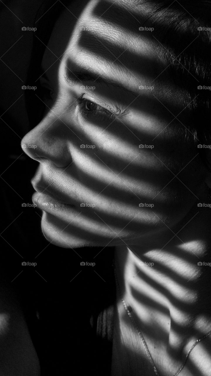 Striped black and white self-portrait