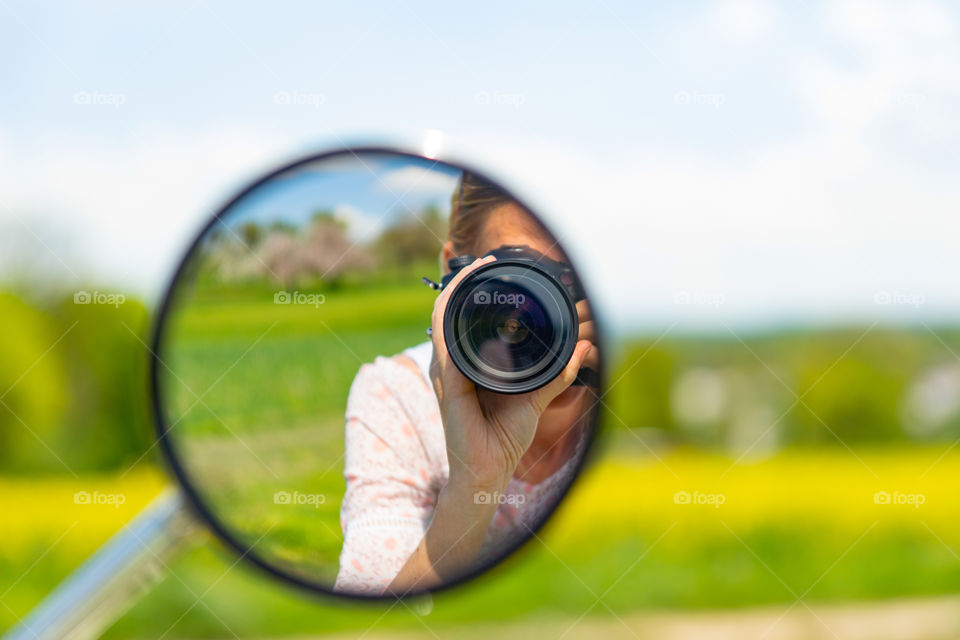 selfie in a mirrow in the countryside