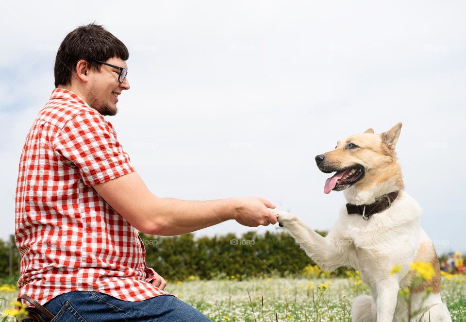 man and dog walking