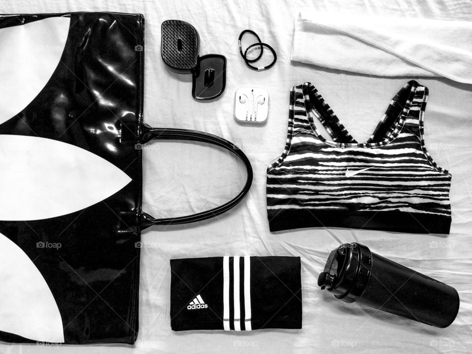 Awesome fashion flat lays with black and white fashion workout for health.