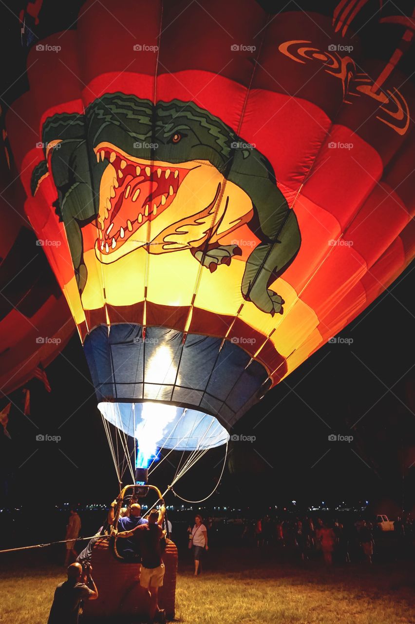 Blowing up a hot-air balloon at the Great Texas Balloon Race 