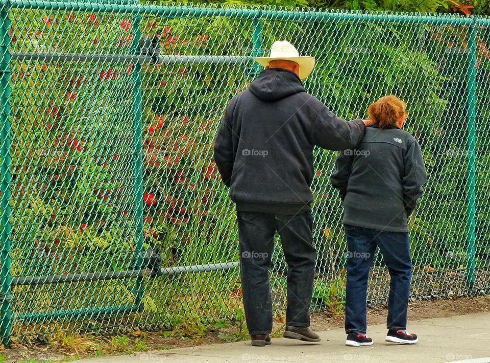 Old Couple. Old Married Couple Walking Down The Street
