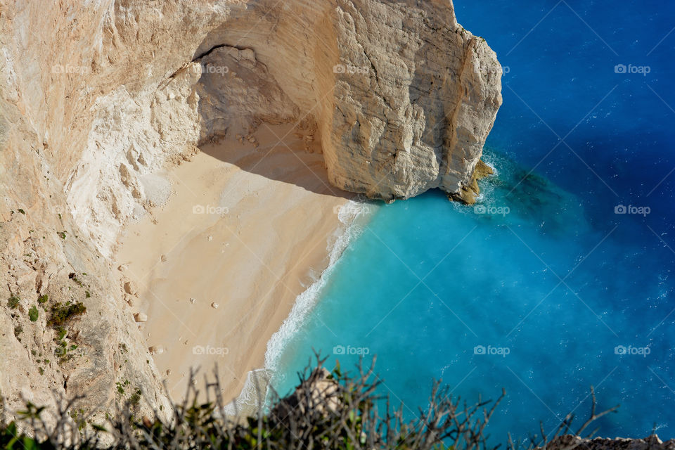 High angle of sea by cliff in Zakynthos