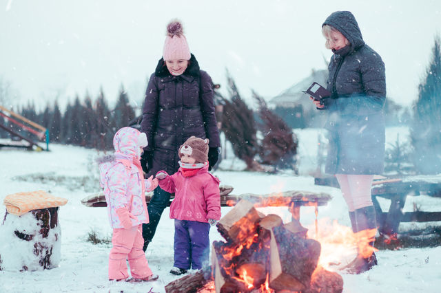 Winter with friends. Spending wintertime outdoors