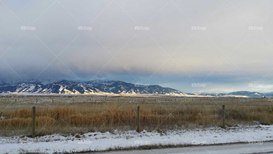 Bridger mountain range with snow storm