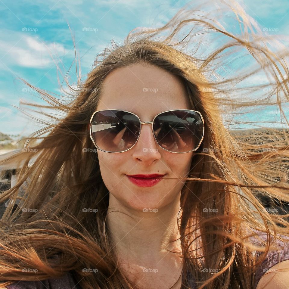 Girl with windy hair