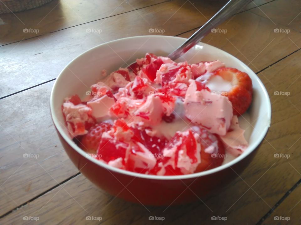 my own mixture of jello, whipped cream, and strawberries