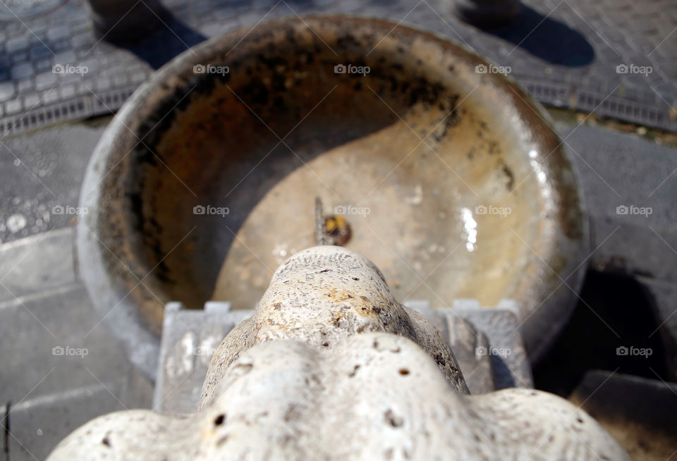 High angle view of grey coloured fountain in Budapest, Hungary.