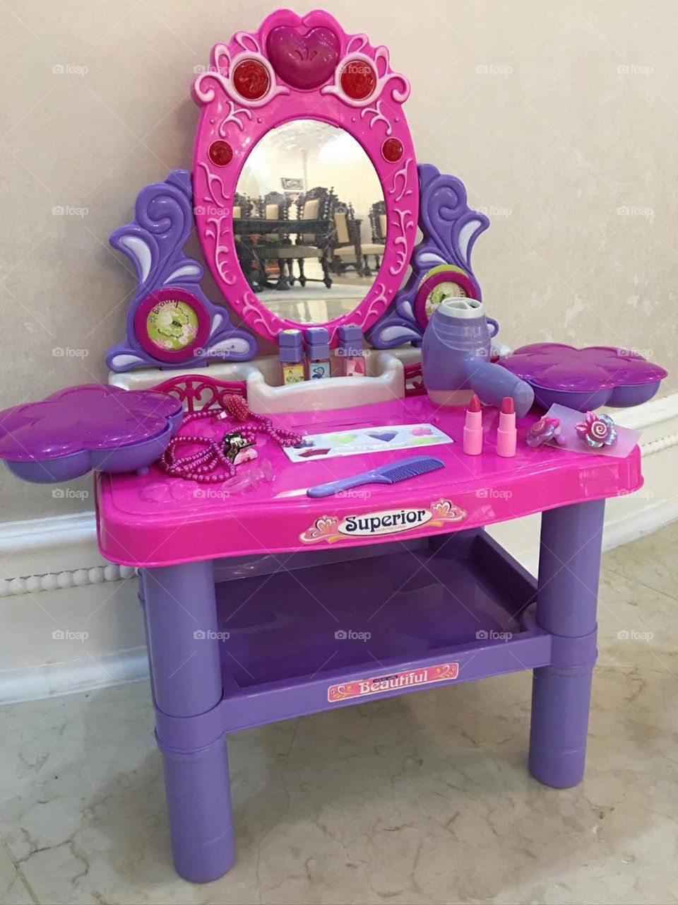 Dreamy, magical toy for almost all baby girls, a make up table,full of cosmatics