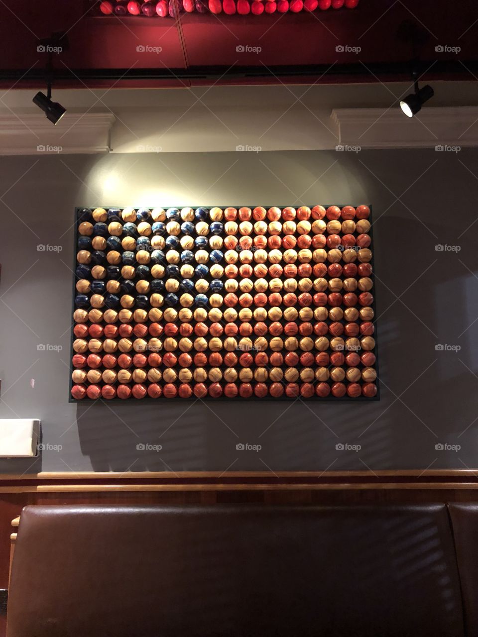 American flag made out of softballs