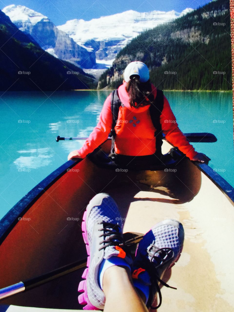 Lake by the mountain. Canoeing at the lake by the mountain 