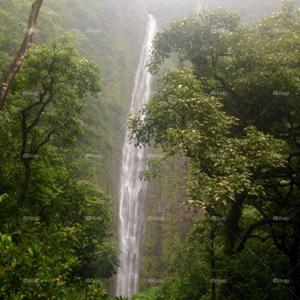 Sacred pools water fall. Hiking and arriving to this water fall in Maui