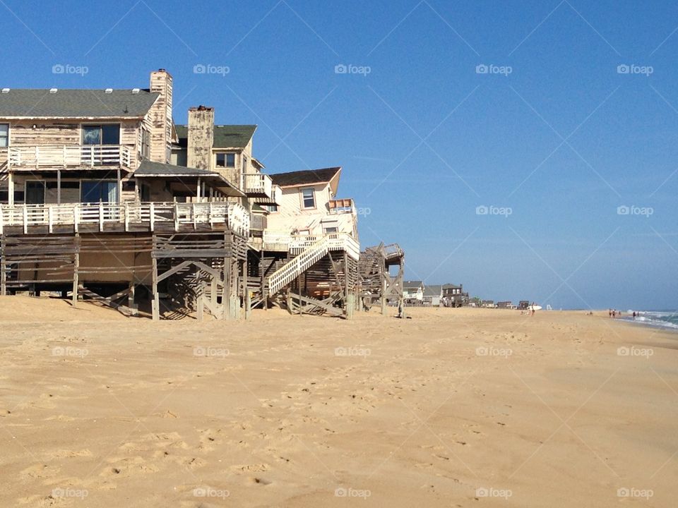Old beach front homes. OBX, NC, USA.