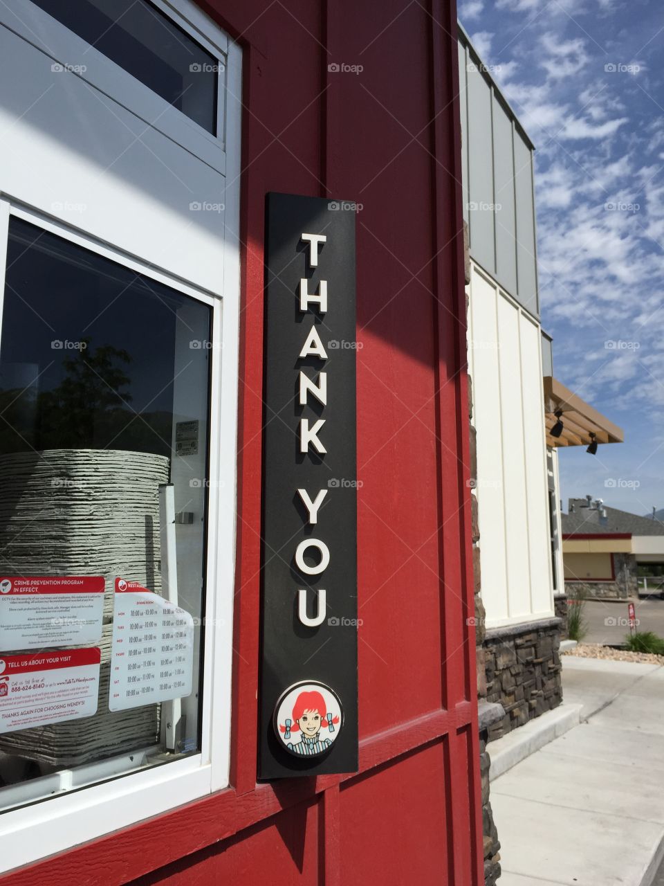"Thank you" Wendy's sign. "Thank you" sign at Wendy's restaurant 