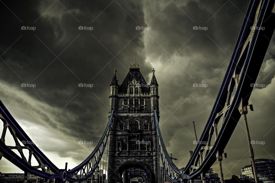 The Tower Bridge under Stormy Skies