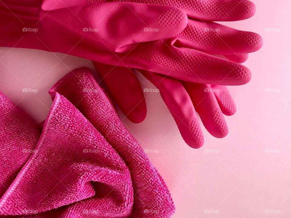 High angle view of hand glove and napkin