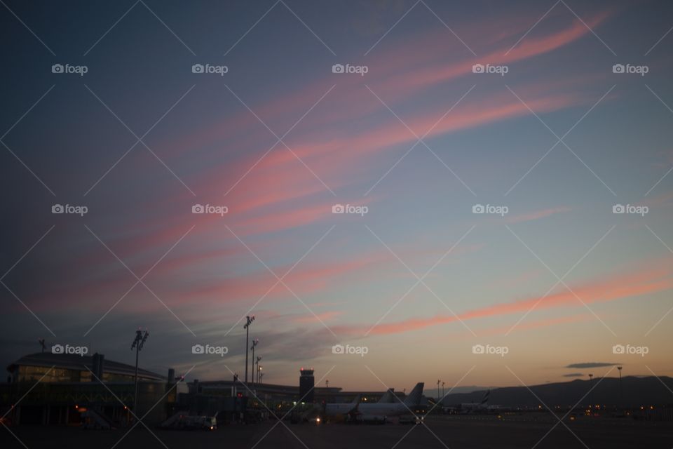 Sunset in barcelona airport