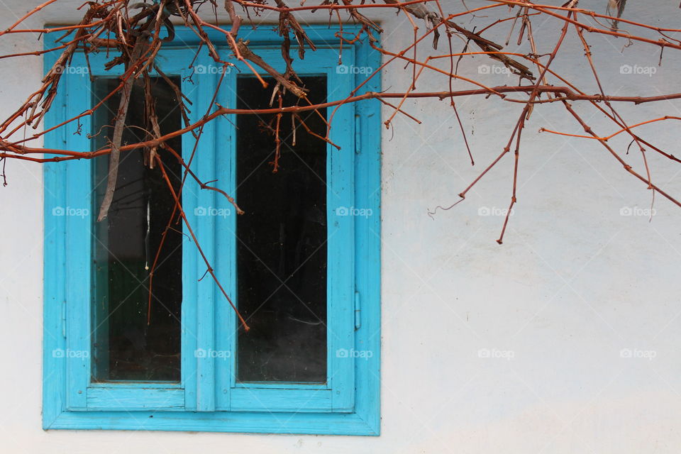 Blue window wood old