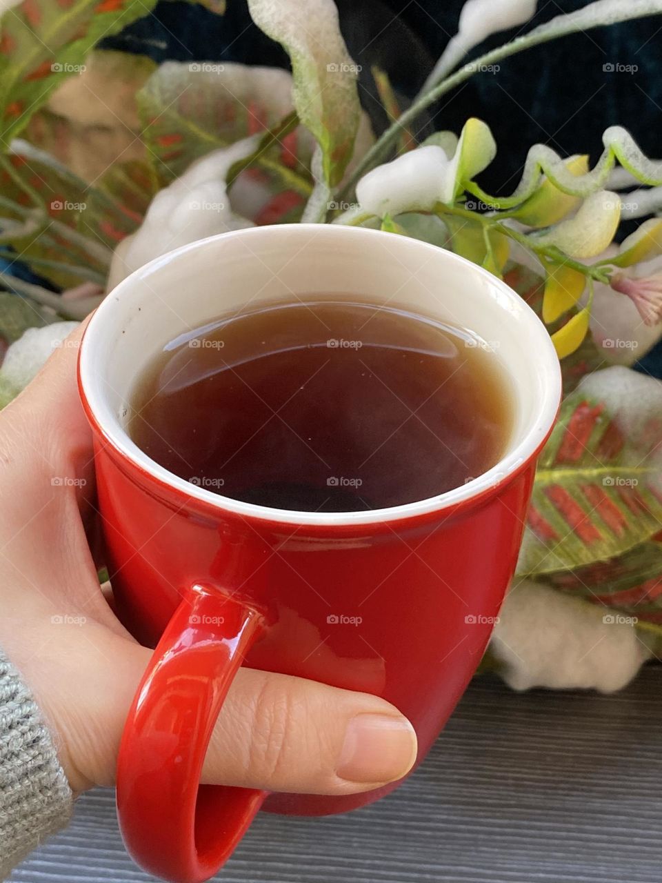 Drinking hot tea in cold days 