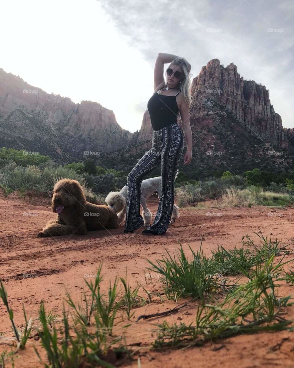 A Beauty among nature....and her cool dogs.