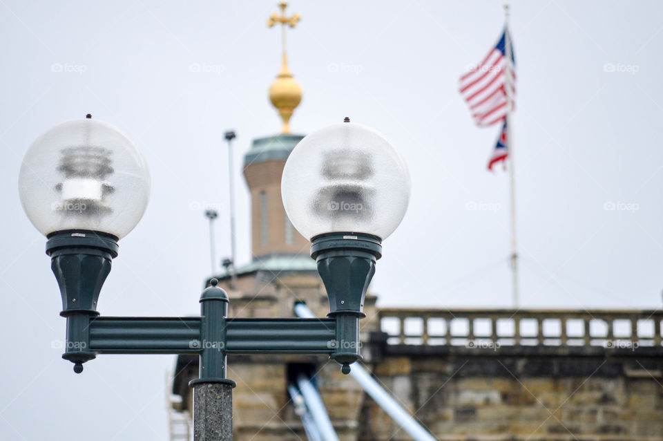 Lamppost with the Roebling Bridge in the background