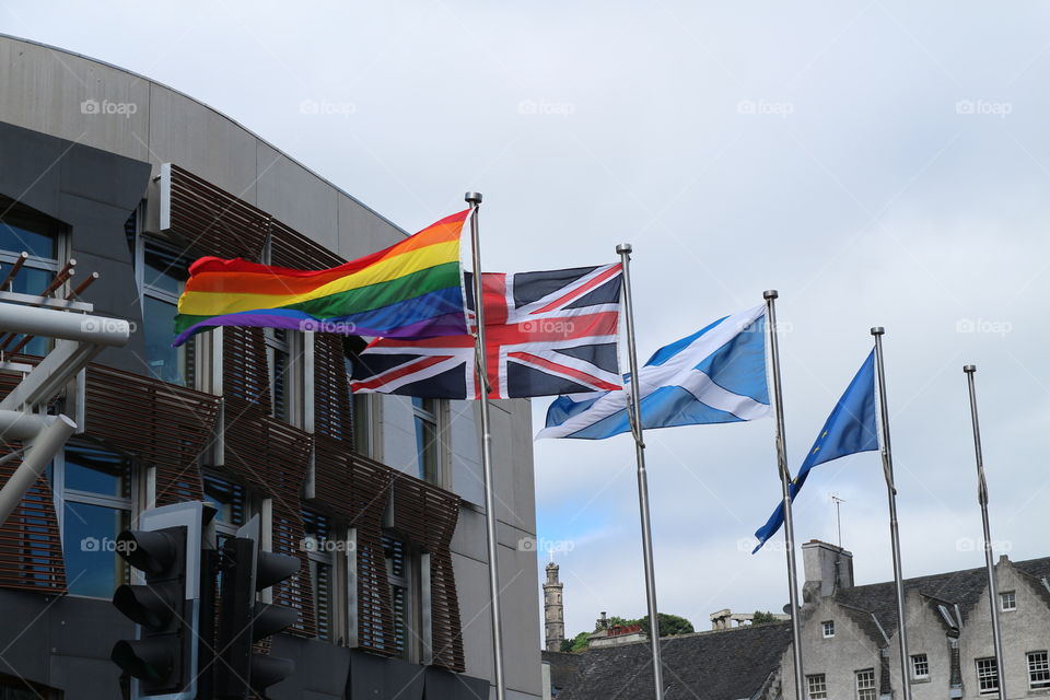 Pride, UK and Scottish flags