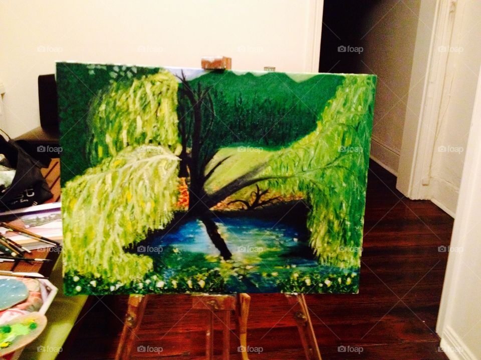 An original oil painting gifted to my mother for her 60th birthday.The picture is of a willow tree by a creek that our family pick regularly some watercress for soups and salads.Set in Upper Hutt,NZ 