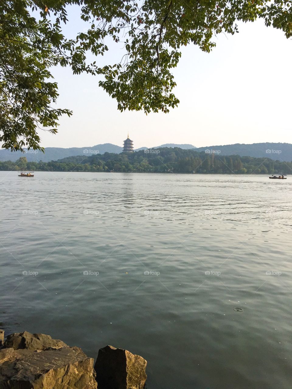 Boats in front of Hangzhou