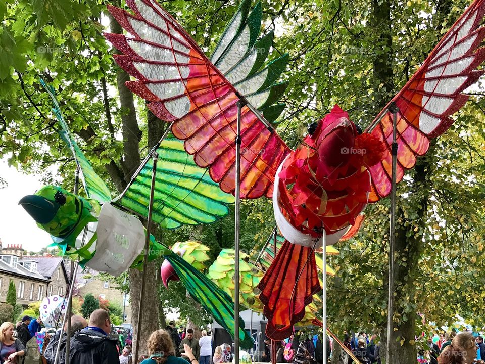 Winged puppets take to the sky in Skipton, UK. 