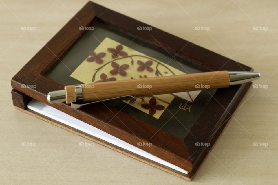 Wooden notebook and pen