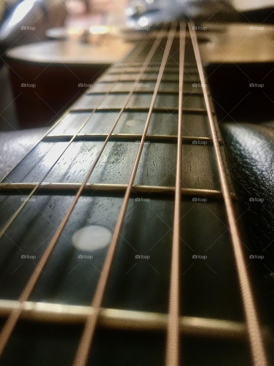 Wooden Guitar, strings closeup 