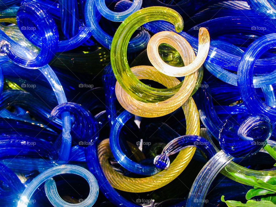 Blue and yellow Chihuly glass