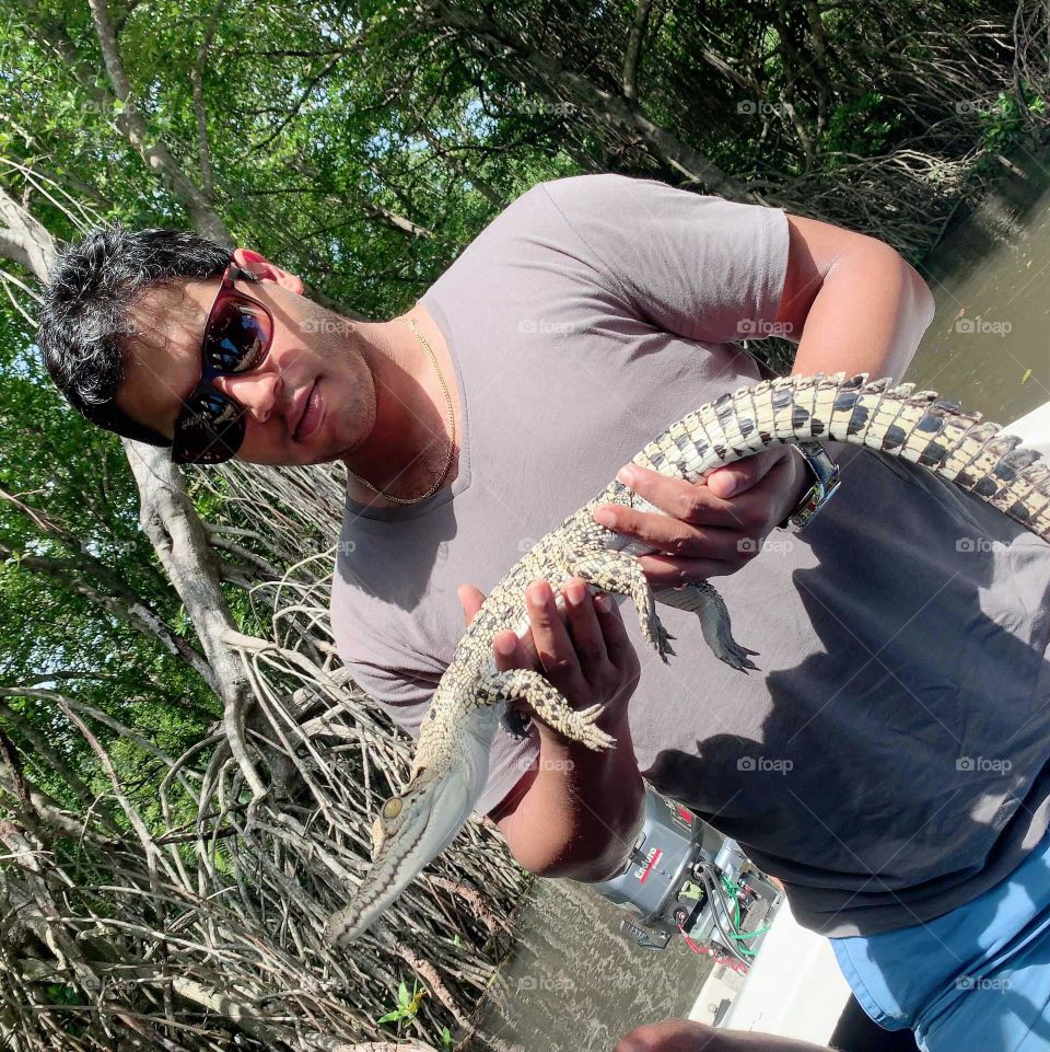 With my pet crocodile