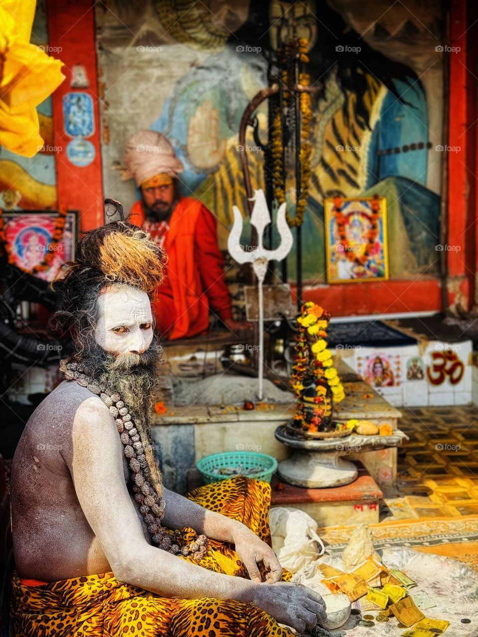 indian sadhu at ganga ghat Varanasi