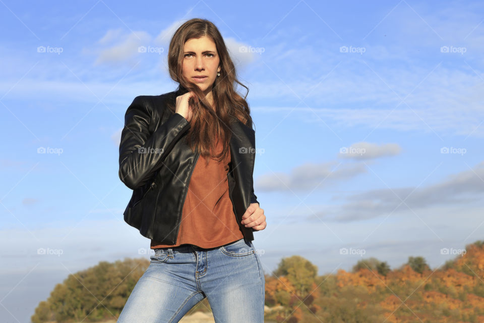 Stylish serious woman posing