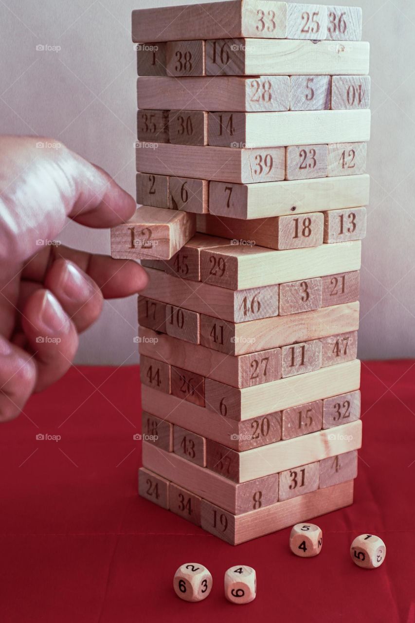 Jenga Toy Stacking number wood blocks with dice
