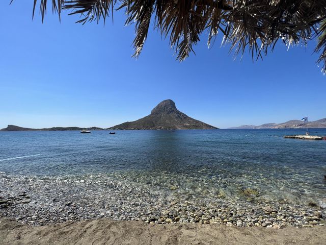 The view from Masouri beach at Kalymnos island of Telendos. 